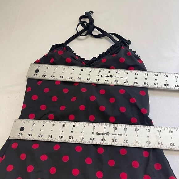 Bettie Page Black One Piece with Pink Polka Dots - Picture 2 of 7